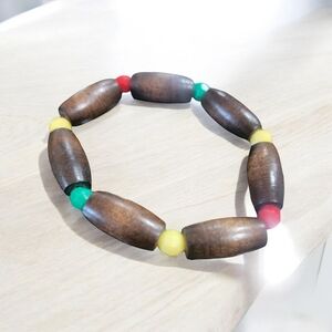 Wooden and multi color bead bracelet